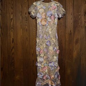 SHEIN Beige Maxi Dress with Pastel Floral Appliqué